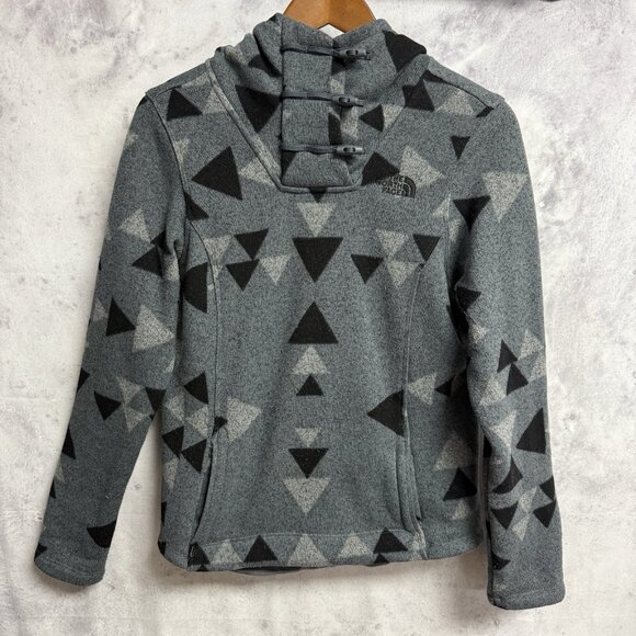 The North Face Fleece Jacket Womens Small 19x24 Gray Hood Geo Aztec - Picture 1 of 15